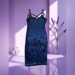 Midnight blue velvet bodycon dress with adjustable straps